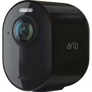 Caméra de surveillance Arlo de couleur noire, vue de face
