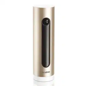 Caméra intérieure Netatmo dorée, de forme cylindrique